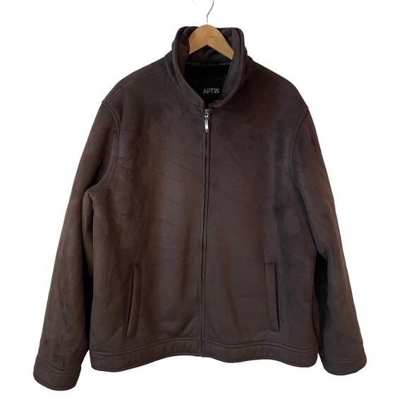 APT. 9 Mens Faux Suede Full Zip Coat Jacket Brown Size XL Faux Fur Lining Winter - Picture 1 of 8
